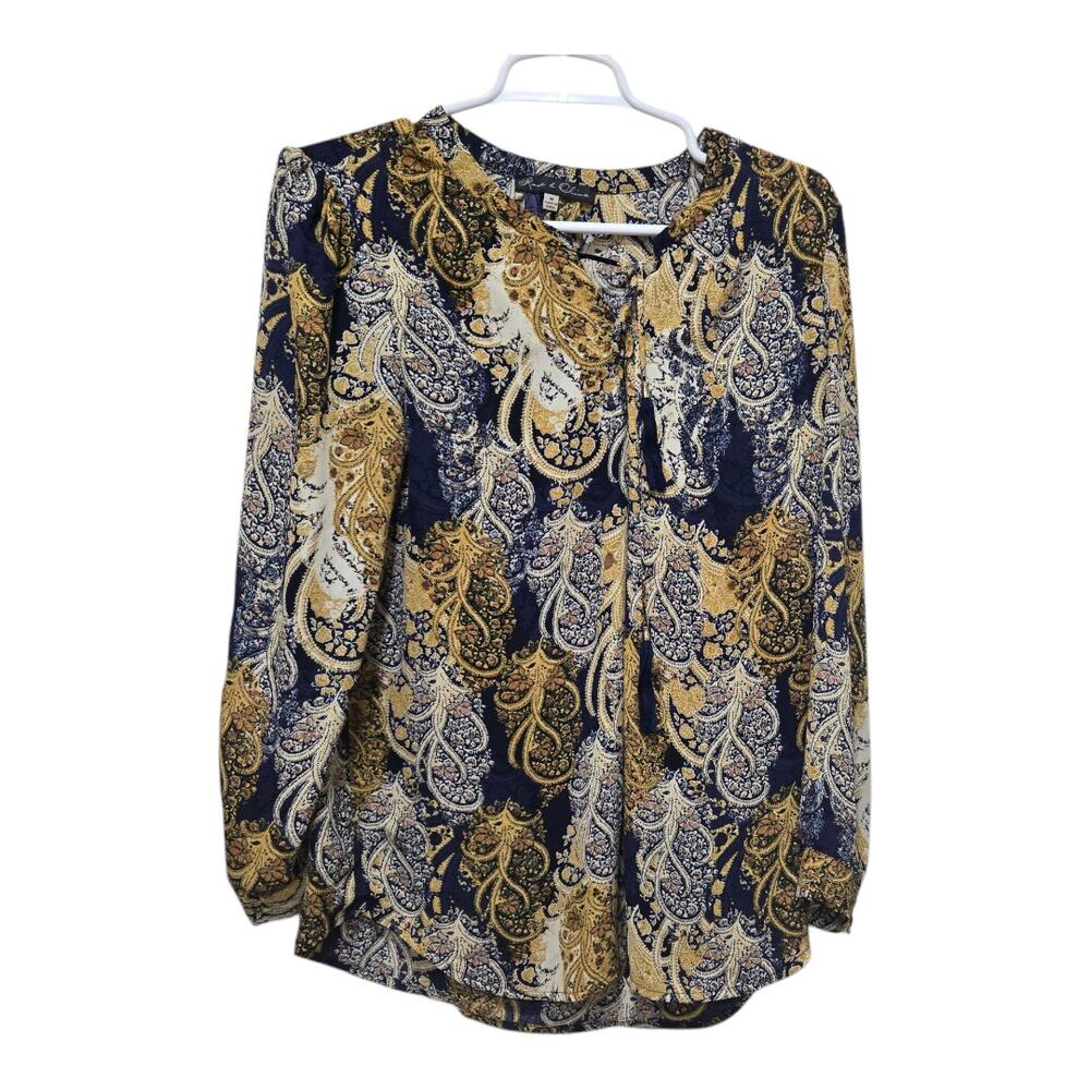 Rose & Olive Navy, Gold and Cream Paisley Peasant Blouse